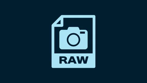White RAW file document. Download raw button icon isolated on blue background Stock Footage 230015544