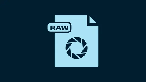 White RAW file document. Download raw button icon isolated on blue background Stock Footage 230023017