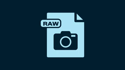 White RAW file document. Download raw button icon isolated on blue background Stock Footage 230023029
