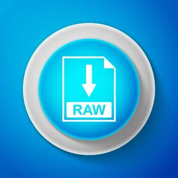 White RAW file document icon isolated on blue background. Download RAW button Ilustração Stock