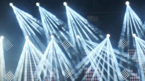 White Rays of Lighting Equipment on a stage decoration on a concert. Video stock 136077975