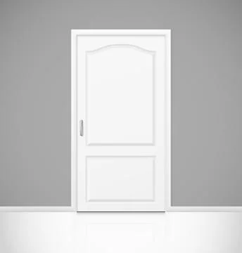 White realistic closed door in empty room interior Stock Illustration