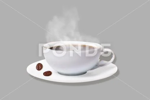 White realistic coffee cup with smoke isolated on transparent background.:  Graphic #228579049