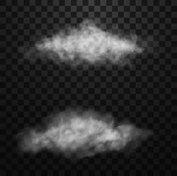 White realistic fluffy clouds or fog or smoke on transparent background Stock-Illustration