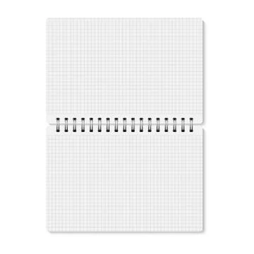 White realistic opened spiral bound notebook. Illustrazione stock