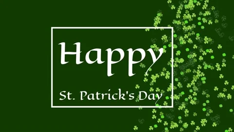 White rectangle and greeting text appearing, reveal causing clovers drifting in Stock Footage 329869531