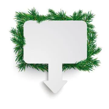 White Rectangle Arrow Marker Board Green Twigs Stock Illustration