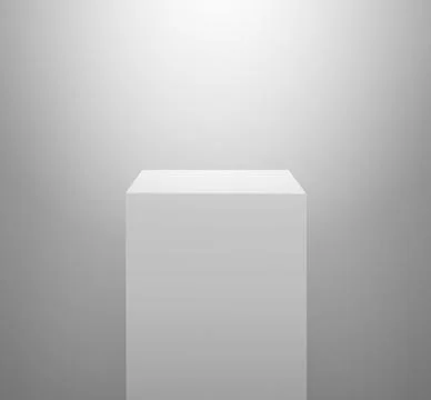 White rectangle empty pedestal and white wall. Simple template for an adverti Illustrazione stock