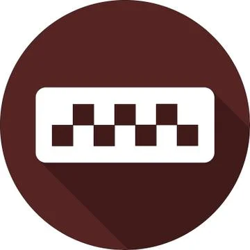 White rectangle with flat design taxi icon on dark red circle background, vec Stock Illustration