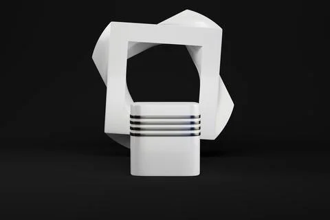 White rectangle pedestal with abstract geometric shape for product display イラスト素材