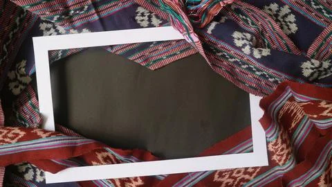 White rectangle shape decorated with woven fabric, textured textile background Stock Photos