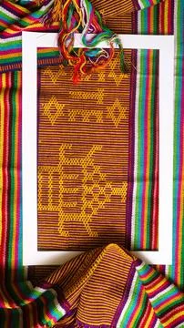 White rectangle shape decorated with woven fabric, textured textile background 스톡 사진