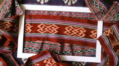 White rectangle shape decorated with woven fabric, textured textile background Stock Photos