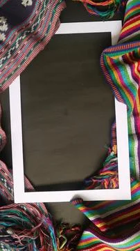 White rectangle shape decorated with woven fabric, textured textile background Foto stock