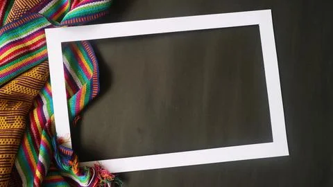 White rectangle shape decorated with woven fabric, textured textile background Stock Photos