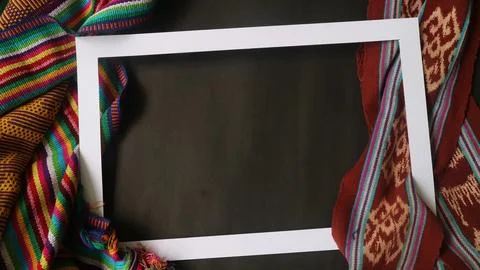 White rectangle shape decorated with woven fabric, textured textile background Foto stock