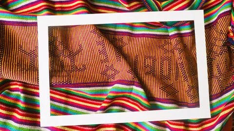 White rectangle shape decorated with woven fabric, textured textile background Stock Photos