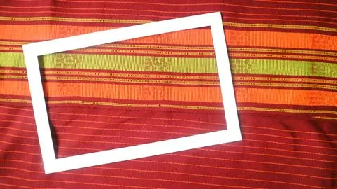 White rectangle shape decorated with woven fabric, textured textile background Stock Photos