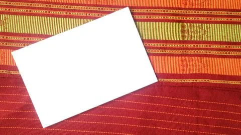 White rectangle shape decorated with woven fabric, textured textile background Stock Photos