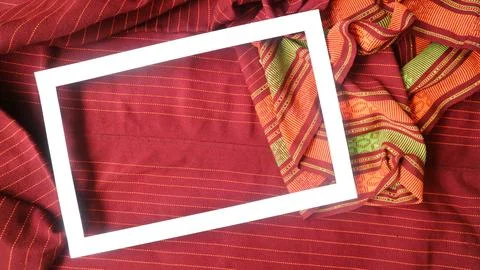 White rectangle shape decorated with woven fabric, textured textile background Stock Photos