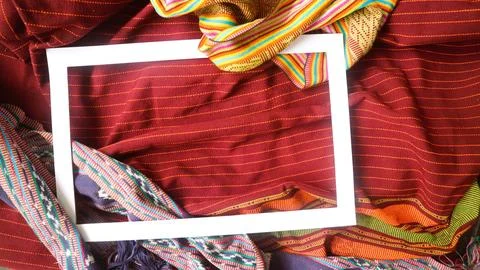 White rectangle shape decorated with woven fabric, textured textile background 스톡 사진