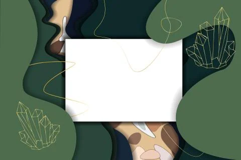 White rectangle space for text inside layered paper and decorated with golden Stock Illustration