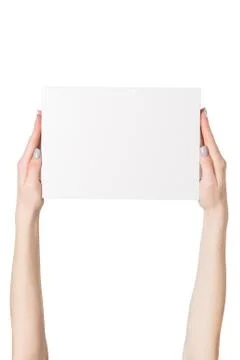 White rectangular box in female hands. Top view. Isolate Stock Photos