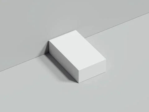 White rectangular box stands next to the grey wall and on floor, 3d rendering 库存插图