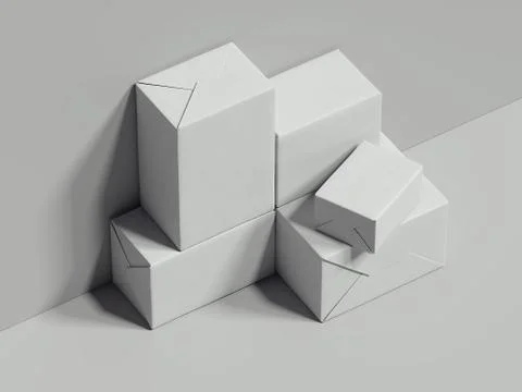 White rectangular boxes stand next to the grey wall, 3d rendering 스톡 일러스트