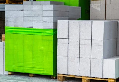 White rectangular bricks on an outdoor pallet. Stock Photos