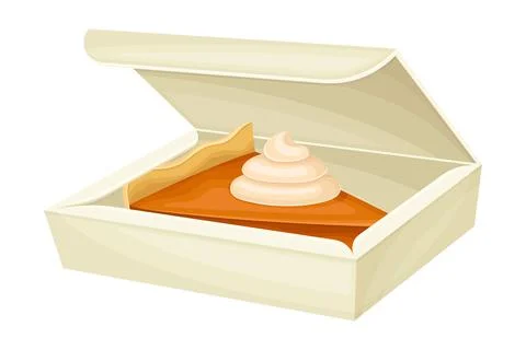 White Rectangular Carton or Cardboard Eco Package with Piece of Pumpkin Pie 스톡 일러스트