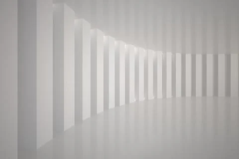 White rectangular columns are forming curved arc in flat design with reflective Foto stock