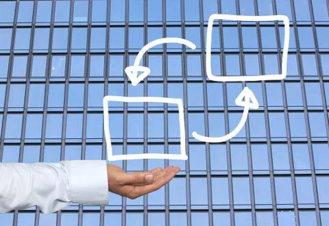 White rectangular of Hand drawn empty on hand businessman and skyscraper ba.. 写真素材