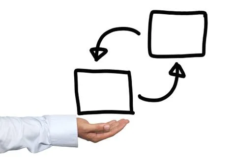 White rectangular of Hand drawn empty on hand businessman isolated on white.. Stockfoto's