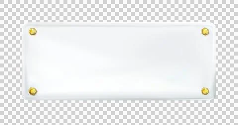 White rectangular painted plate with gold bolt or screws isolated. png Stock Illustration