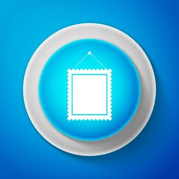 White Rectangular picture frame hanging on the wall icon isolated on blue Stock Illustration
