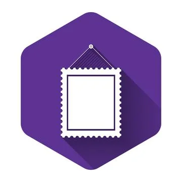 White Rectangular picture frame hanging on the wall icon isolated with long Stock Illustration