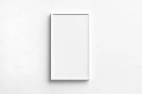 White rectangular picture frame hanging on the wall with copyspace Stock Photos