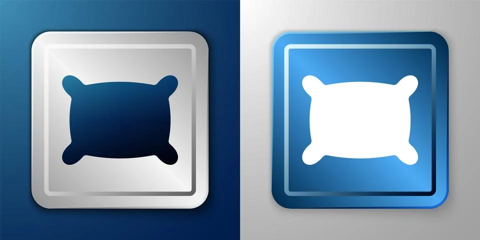 White Rectangular pillow icon isolated on blue and grey background. Cushion.. Ilustração Stock