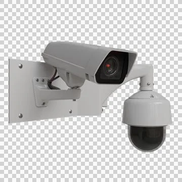A white, rectangular security camera, mounted on a wall bracket Stock Photos