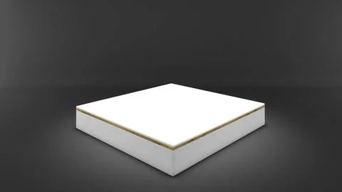 White rectangular stand On the black back flap, gold frame ,mock up podium .. Stock Photos