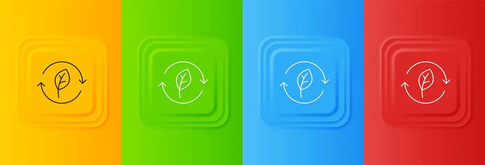 White Recycle symbol with leaf icon isolated on colorful background. Circul.. Stock Illustration