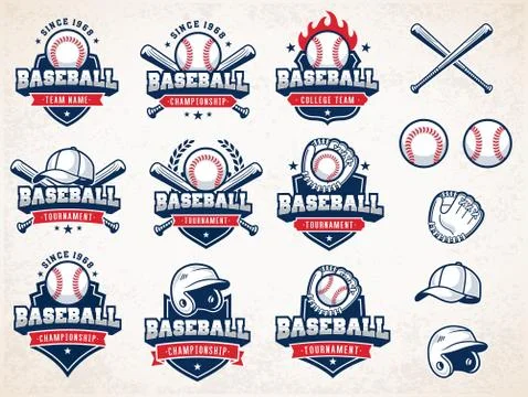 White, red and blue Vector Baseball logos Stock Illustration