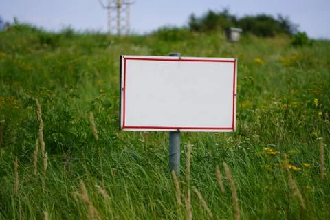 White with red frame pointer in the field on the background of green grass, p Foto stock
