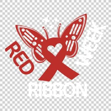 White Red Ribbon Week Text With Butterfly heart stars black Stock Illustration