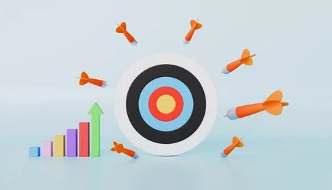 White red target with darts or arrow, bar graph, miss the target concept Ilustración de archivo