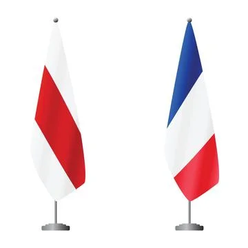 White-red-white flag historical symbol of Belarus and France flags on flagpoles Illustrazione stock