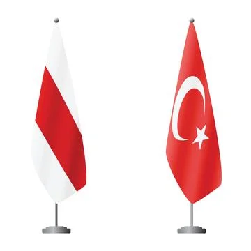 White-red-white flag historical symbol of Belarus and Turkey flags on flagpoles Stock Illustration
