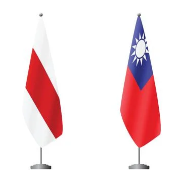 White-red-white flag historical symbol of Belarus and Taiwan flags on flagpoles Stock Illustration