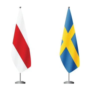 White-red-white flag historical symbol of Belarus and Sweden flags on flagpoles Illustrazione stock